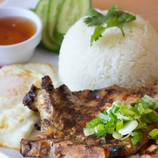 Grilled Porkchop with Egg and Rice - Com Suon Trung Opla.